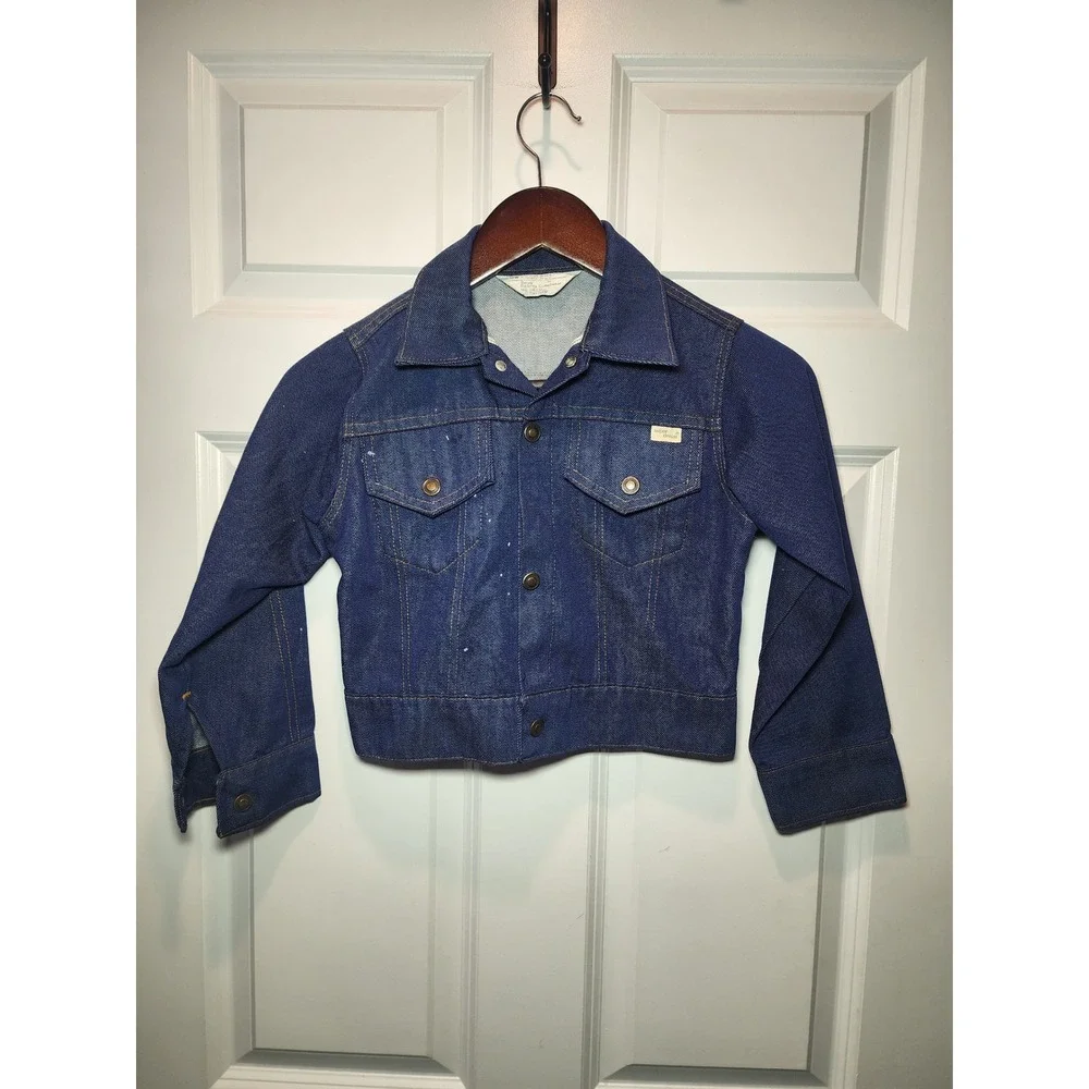 Vintage 70s JCPenney Super Denim Boys Trucker Jacket Selvedge Blue Dark Wash